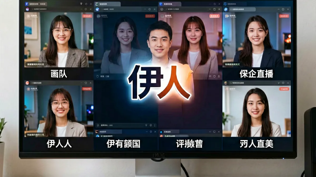 伊人直播与多个主流直播平台界面在同一屏幕上进行横向对比，展示画质与礼物功能差异